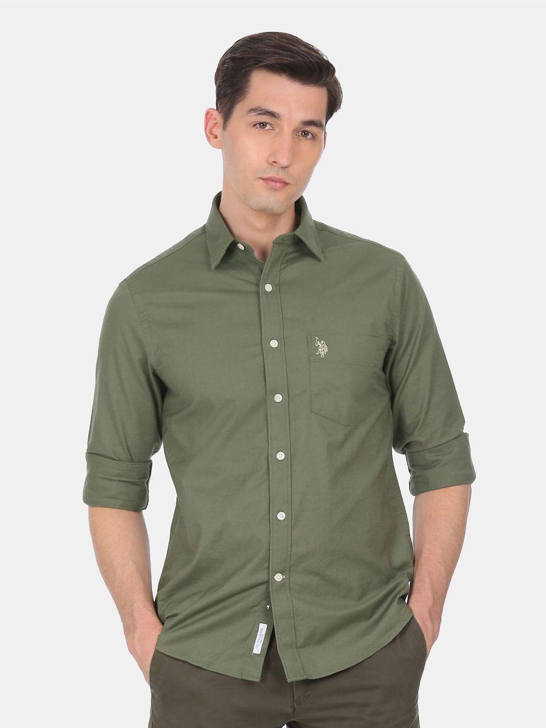 u s polo assn men green cotton casual shirt