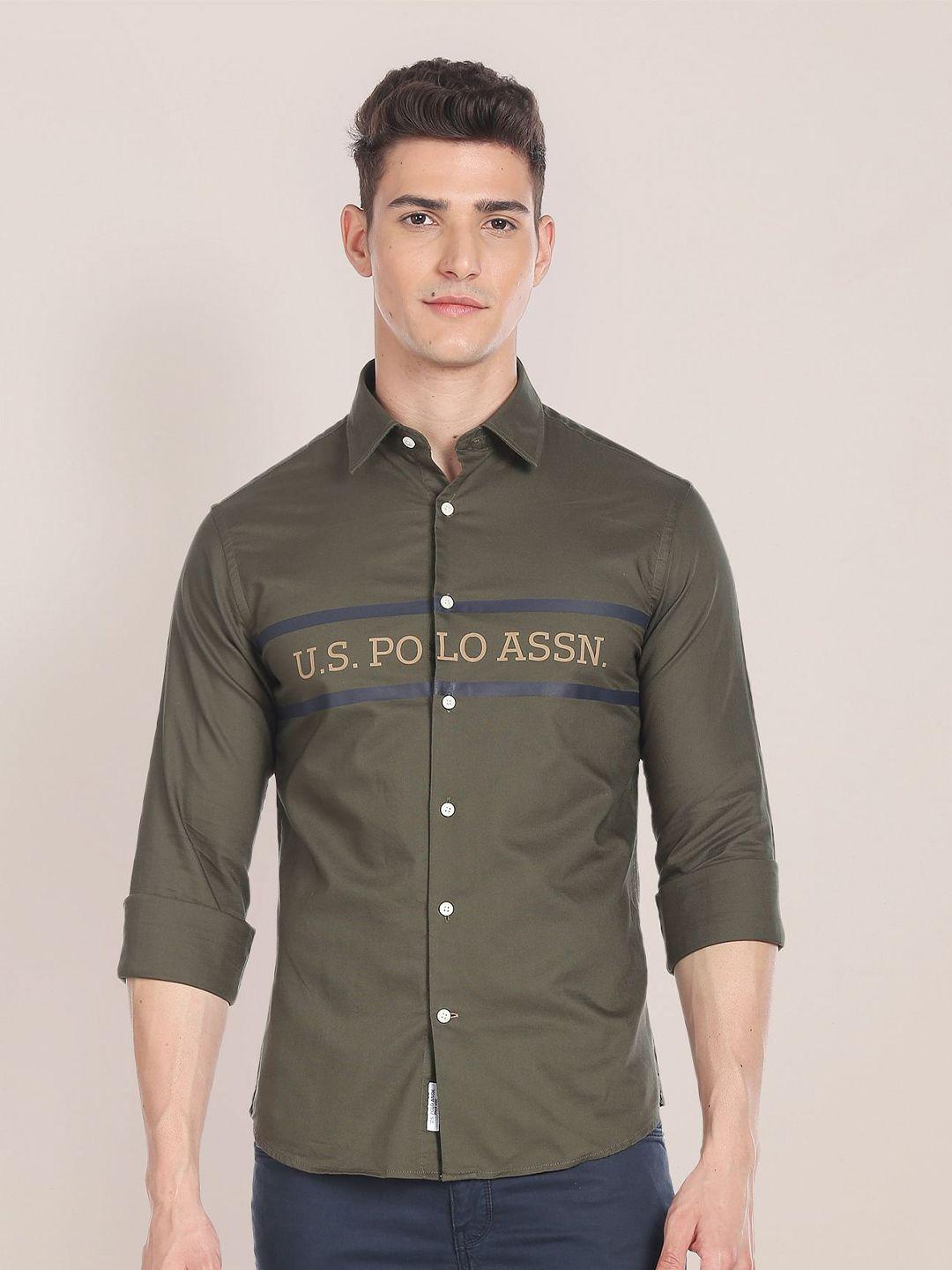 u s polo assn men green opaque printed casual shirt