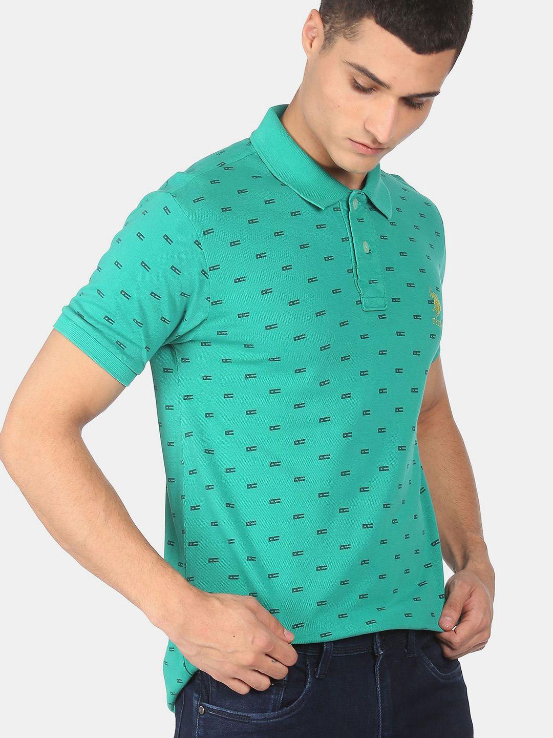 u s polo assn men green printed polo collar cotton t-shirt