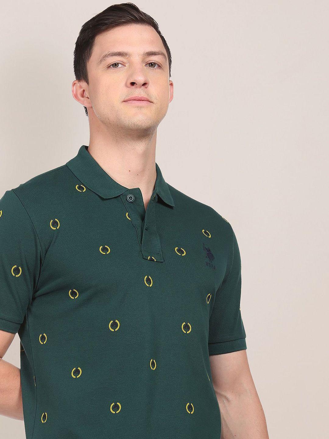 u s polo assn men green pure cotton heritage print polo t-shirt