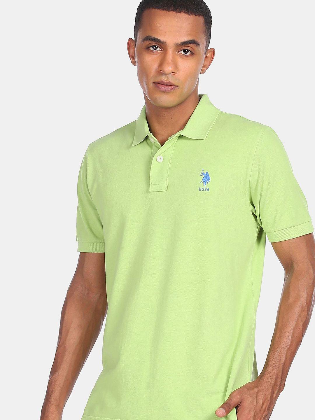u s polo assn men green pure cotton polo collar t-shirt