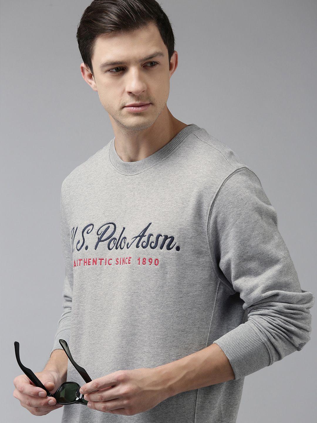 u s polo assn men grey melange printed sweatshirt