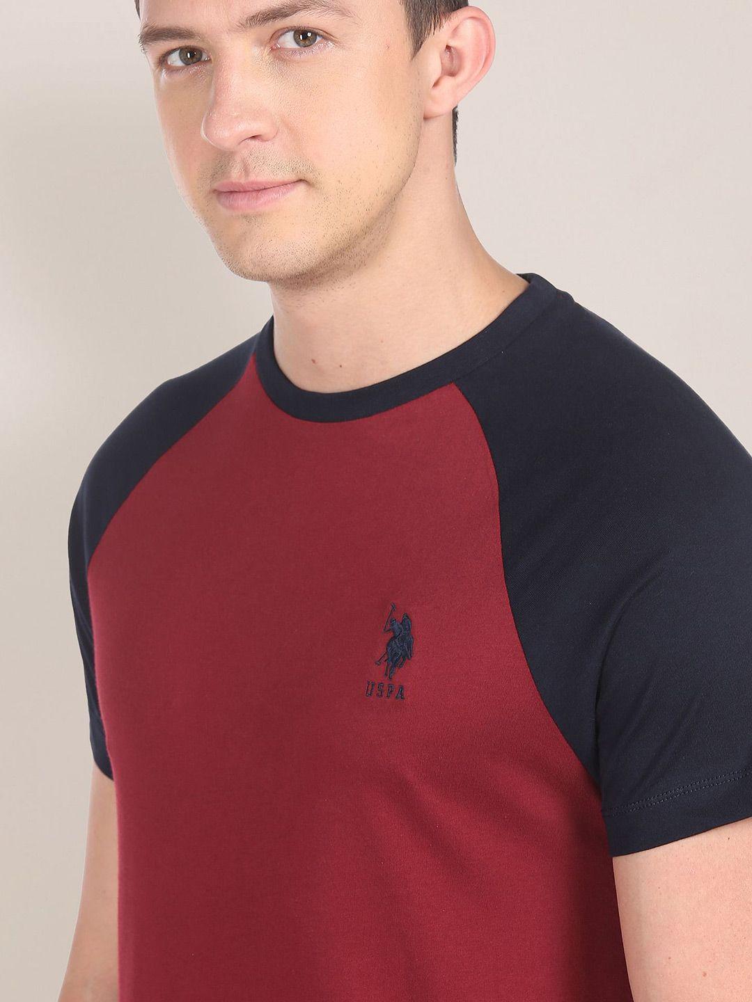 u s polo assn men maroon & black colourblocked t-shirt