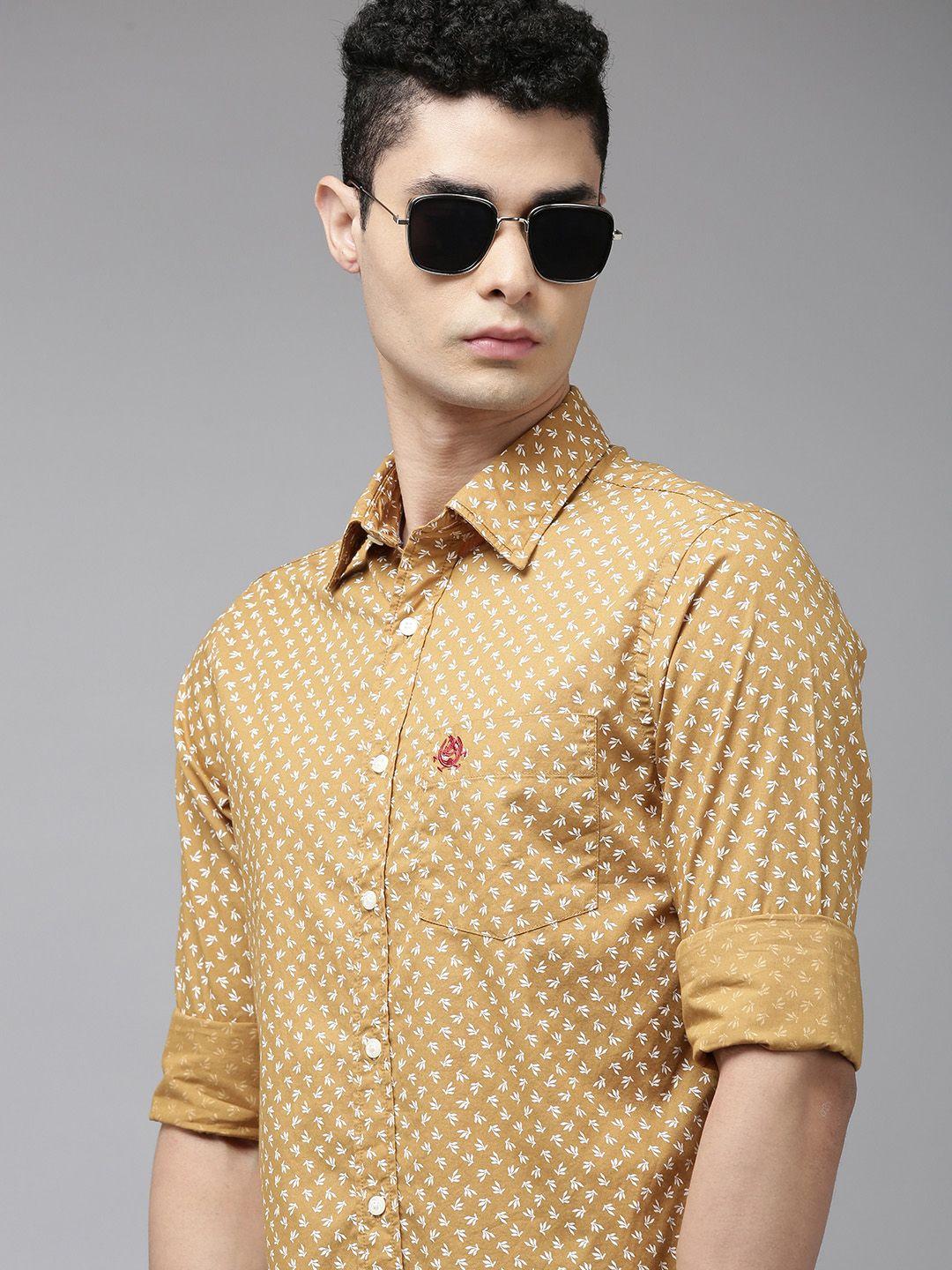 u s polo assn men mustard yellow & white tailored fit ditsy floral print casual shirt