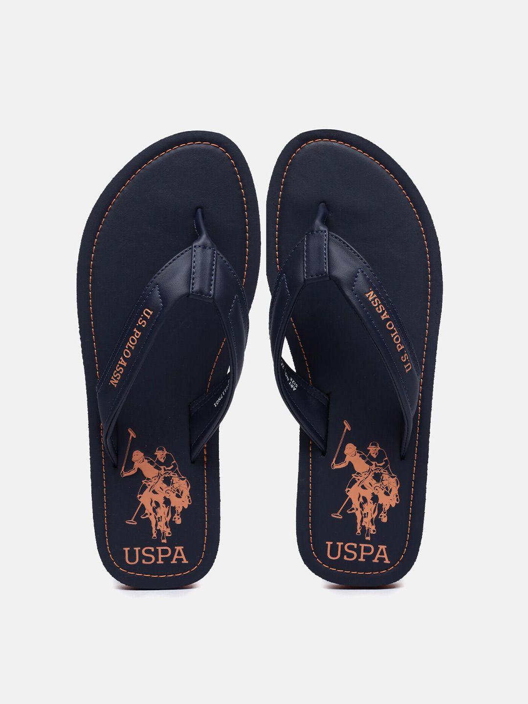 u s polo assn men navy blue & orange pu comfort sandals