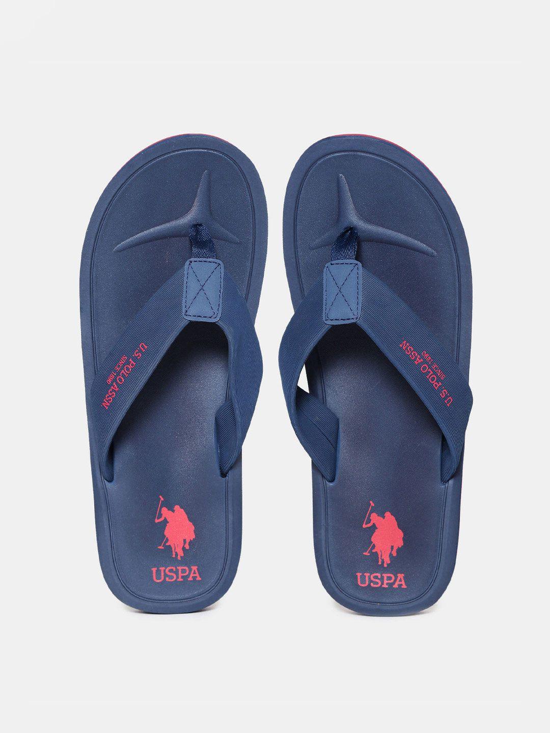 u s polo assn men navy blue & red printed thong flip-flops