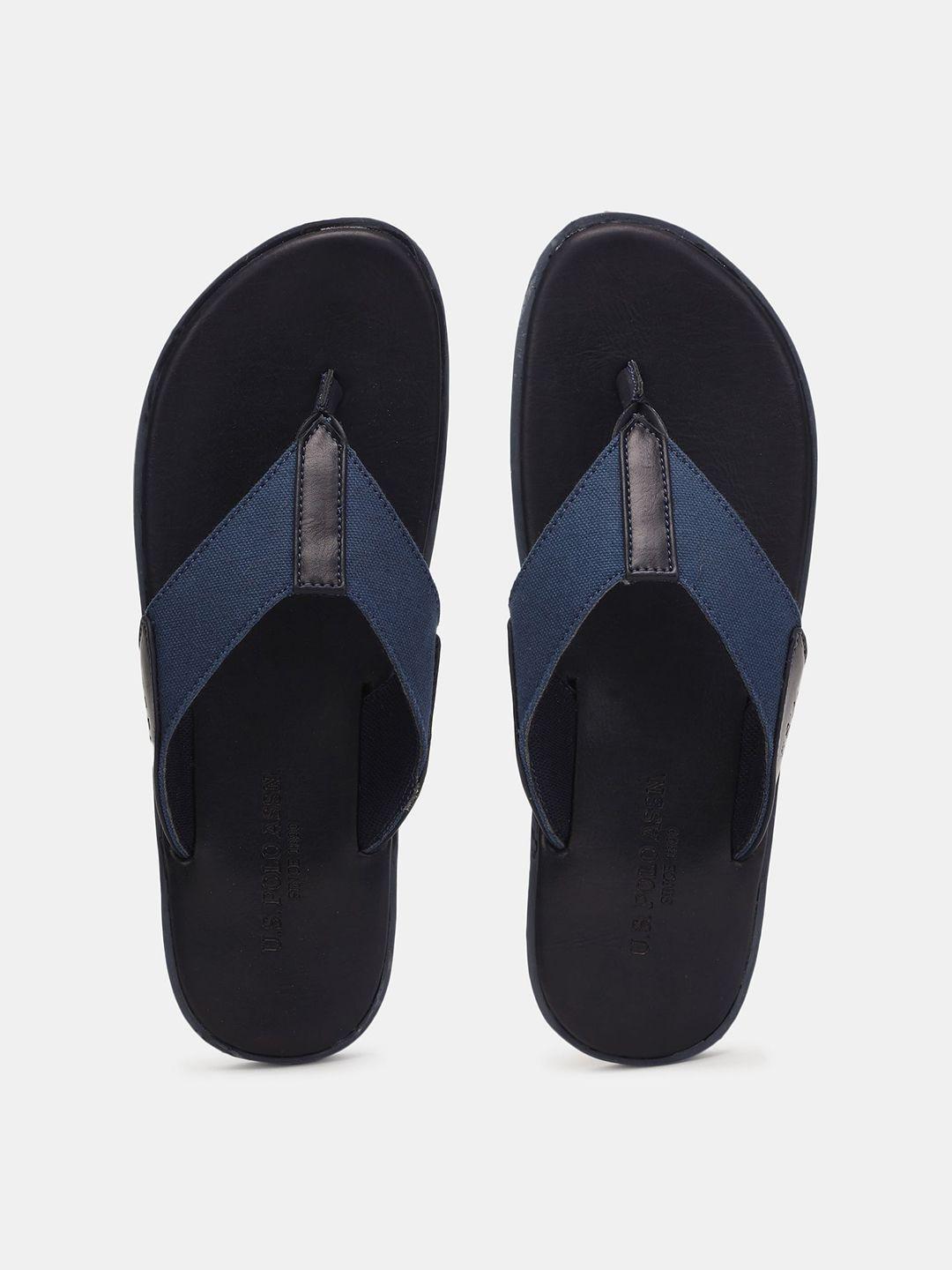 u s polo assn men navy blue leather comfort sandals