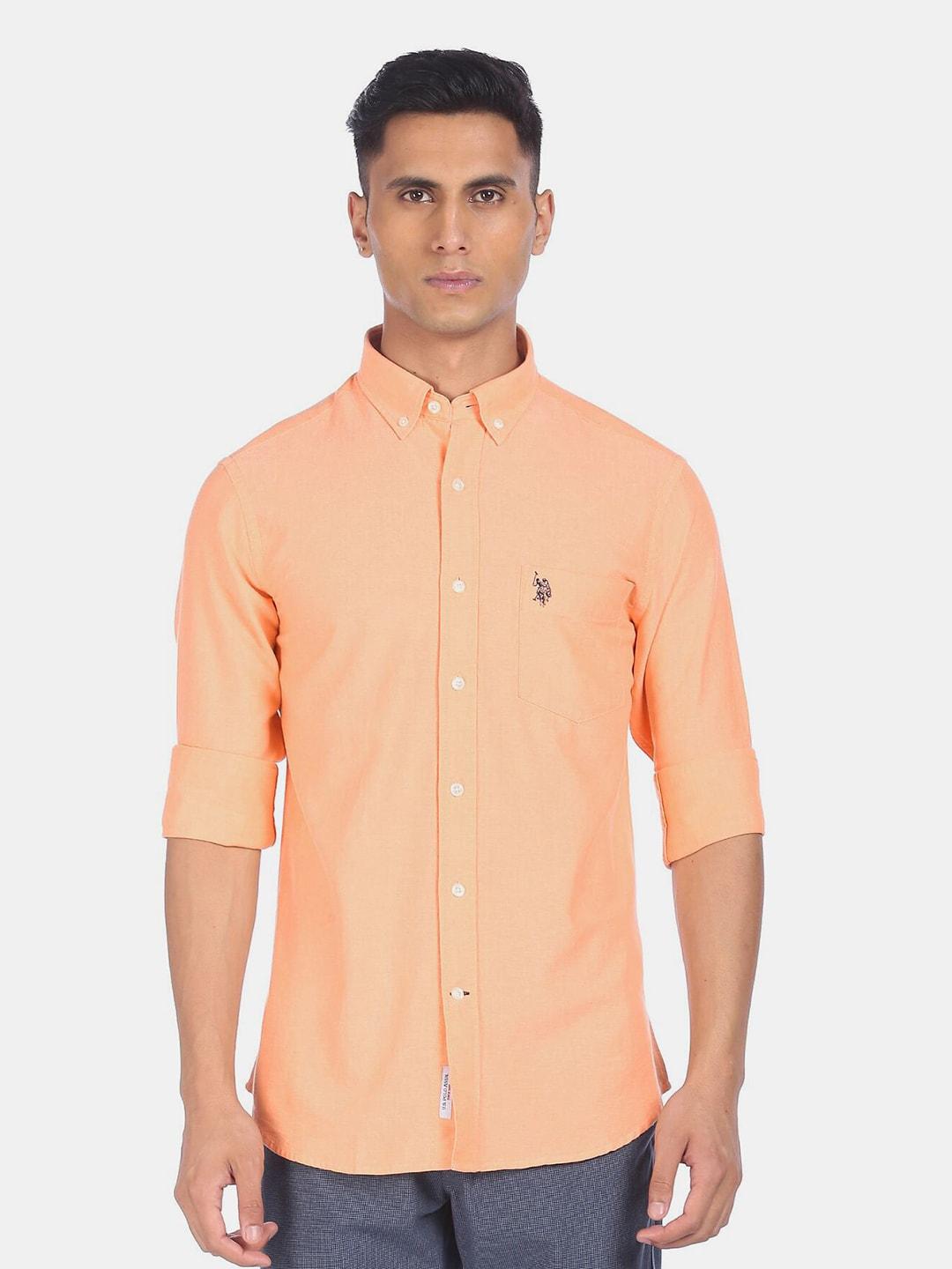 u s polo assn men orange casual shirt