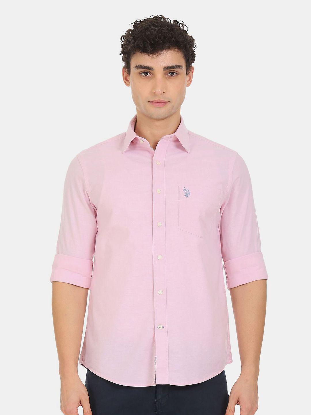 u s polo assn men pink casual shirt