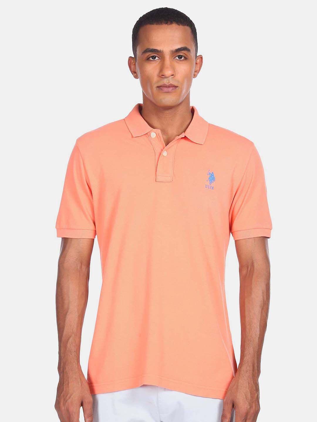 u s polo assn men pink polo collar applique t-shirt