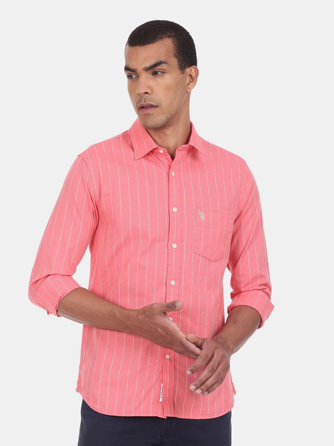 u s polo assn men pink striped casual shirt