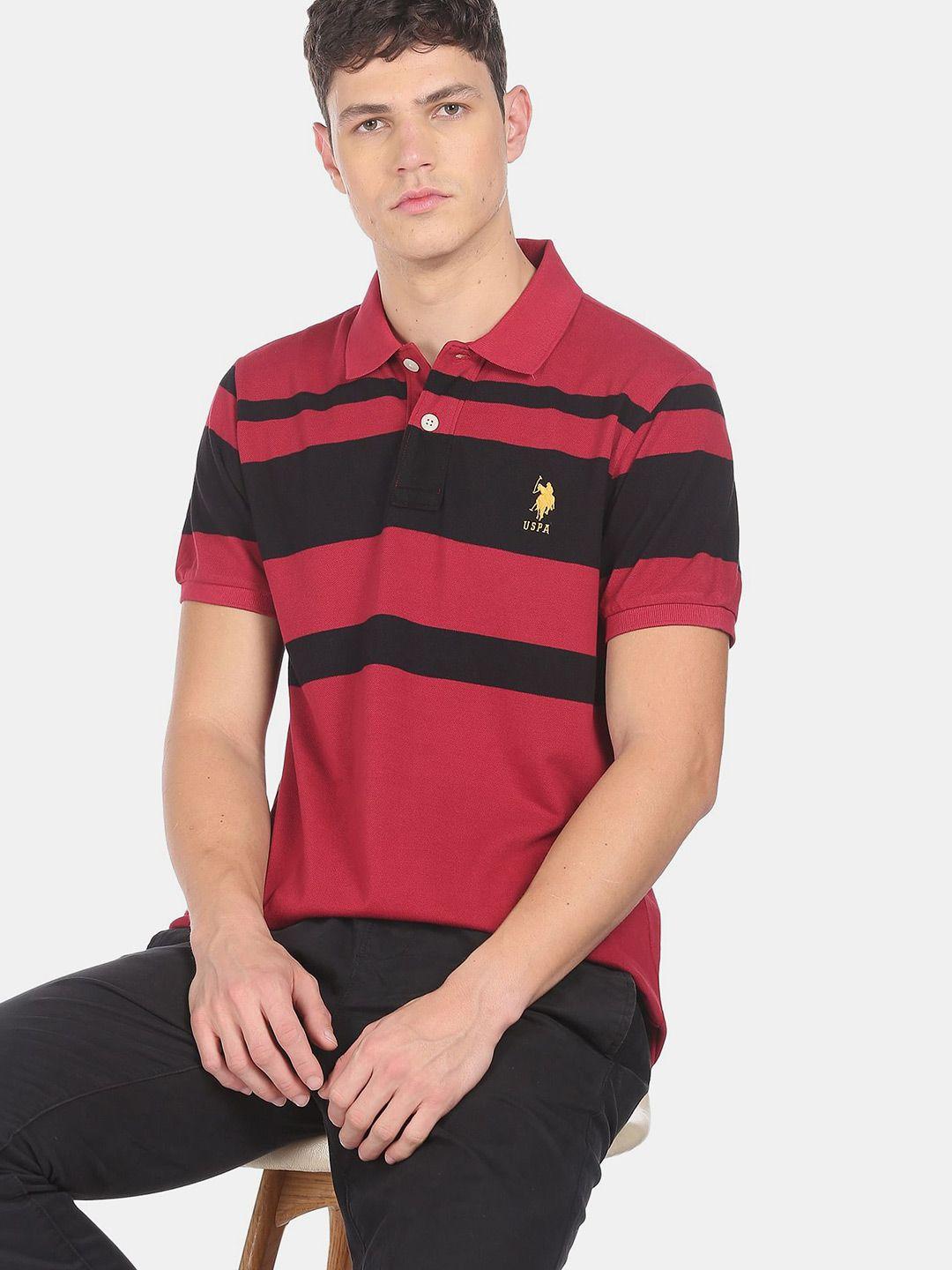 u s polo assn men red & black colorblocked polo collar t-shirt