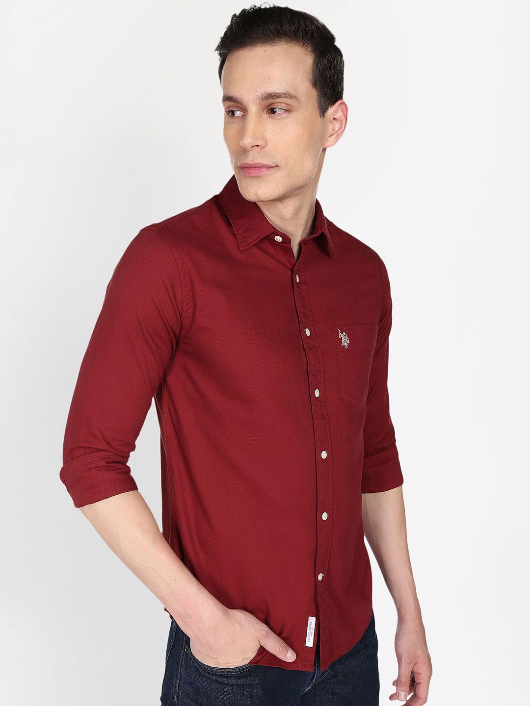 u s polo assn men red cotton classic everyday shirt