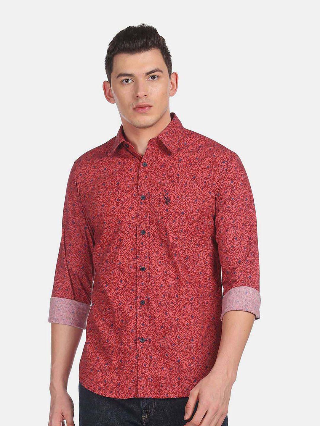 u s polo assn men red floral printed casual shirt