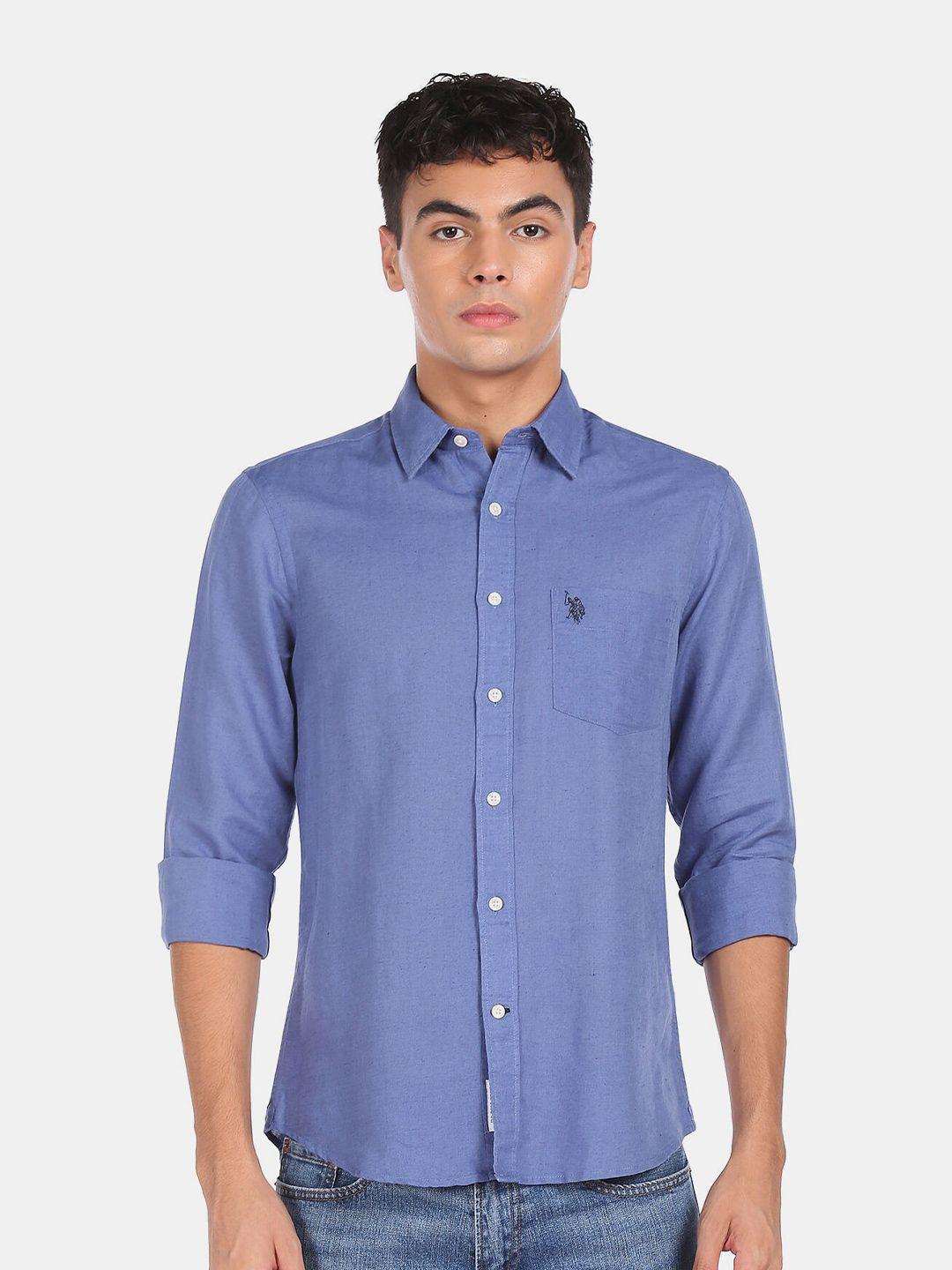 u s polo assn men regular fit blue casual shirt