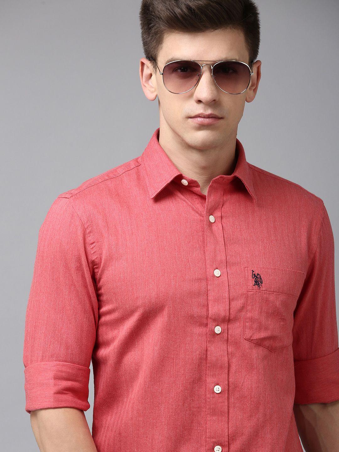 u s polo assn men solid tailored fit pure cotton casual shirt