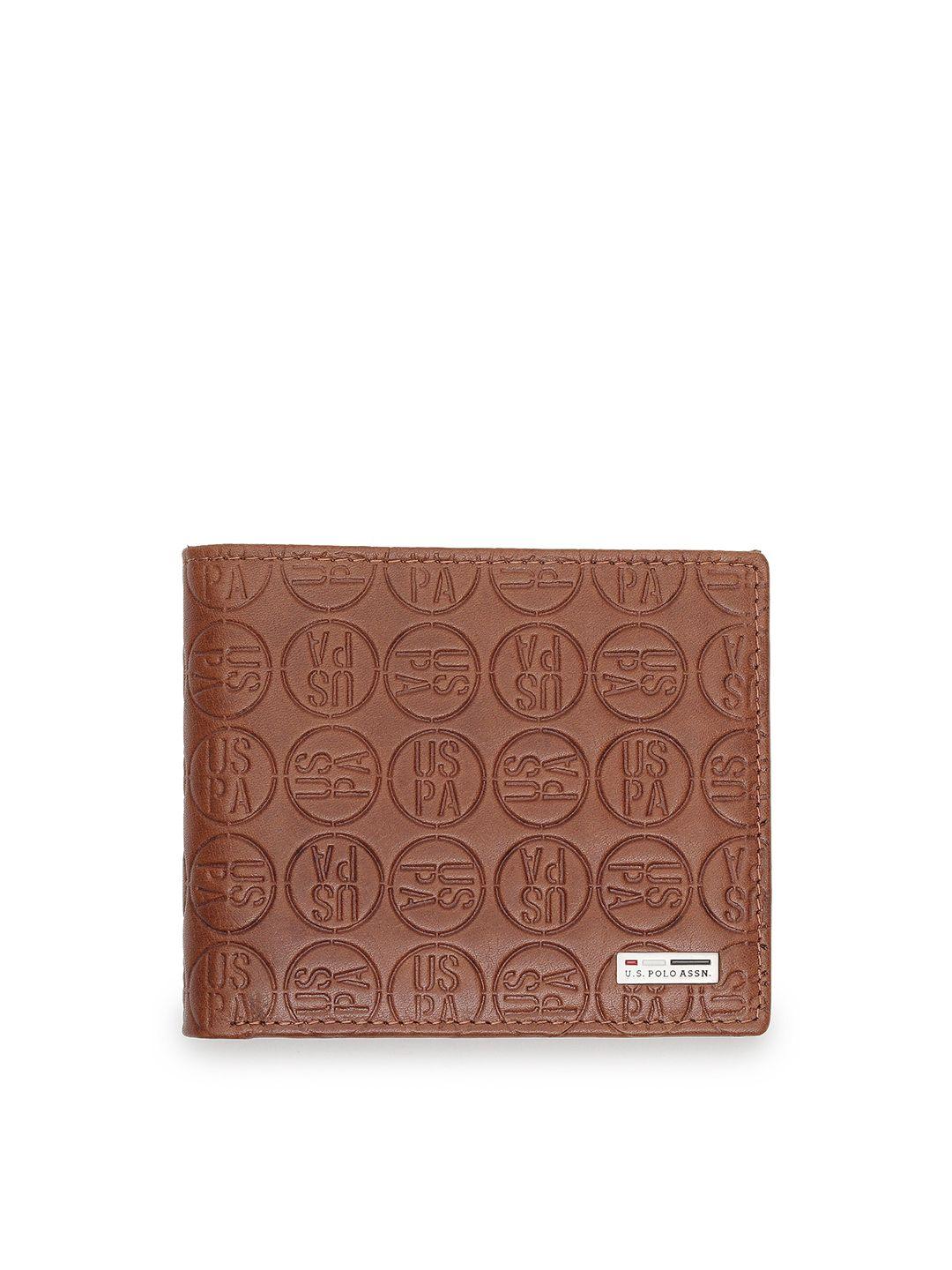 u s polo assn men tan textured two fold wallet