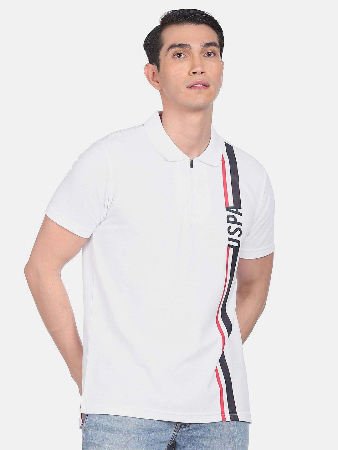 u s polo assn men white & charcoal striped regular fit t-shirt