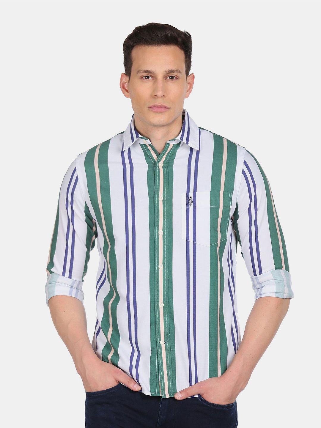u s polo assn men white multi stripes striped pure cotton casual shirt