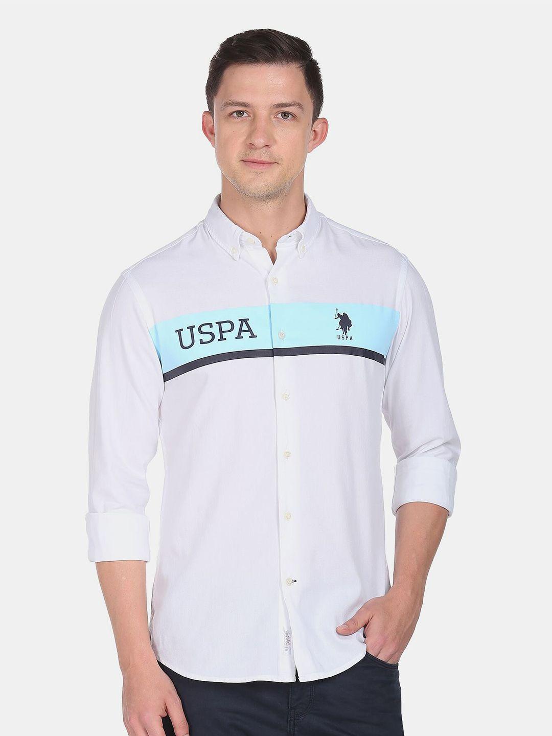 u s polo assn men white printed cotton casual shirt