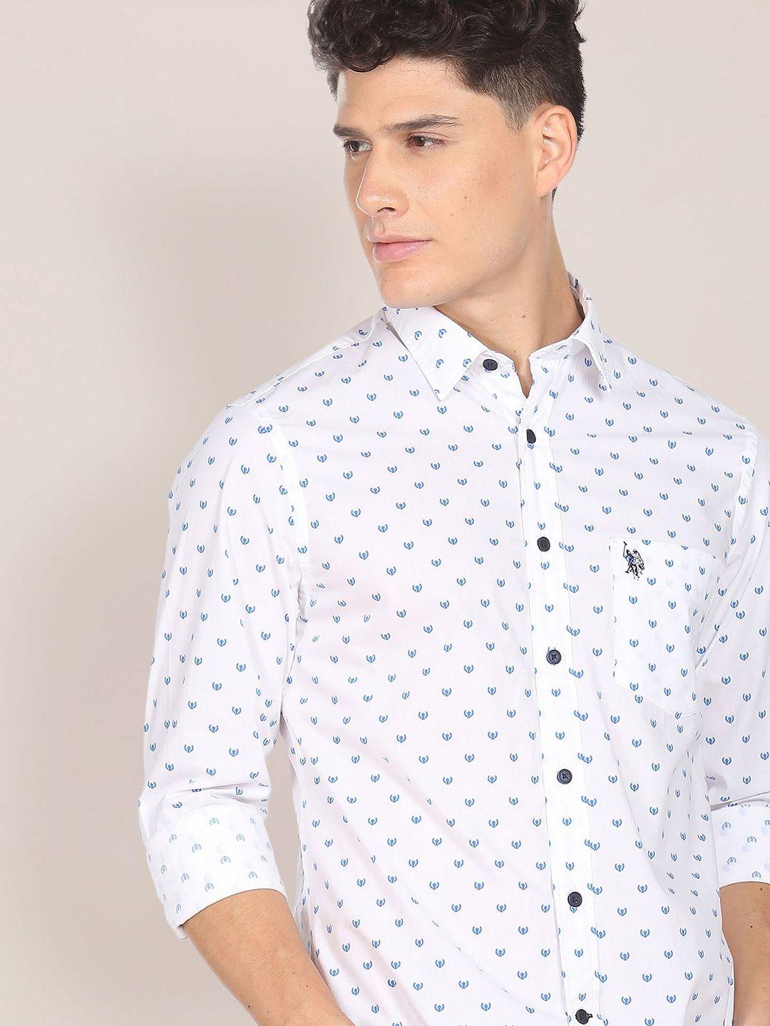 u s polo assn men white printed cotton casual shirt