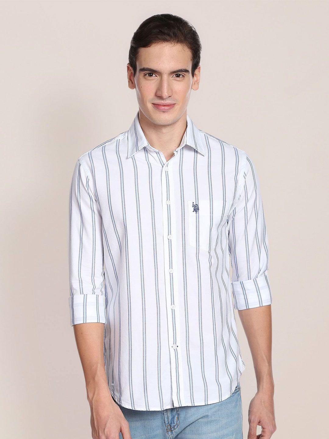 u s polo assn men white striped casual shirt