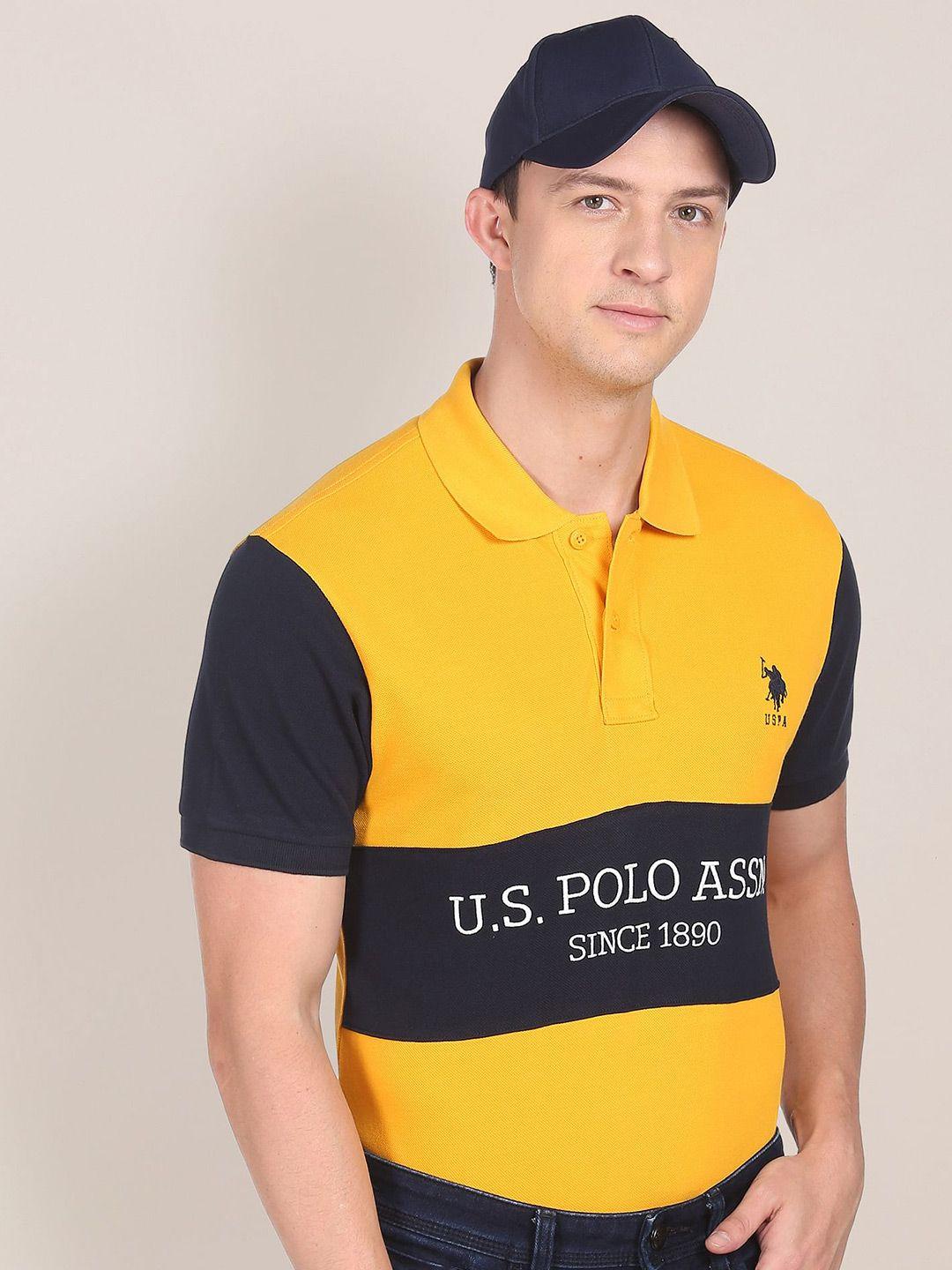 u s polo assn men yellow & black colorblocked embroidered rugby polo shirt