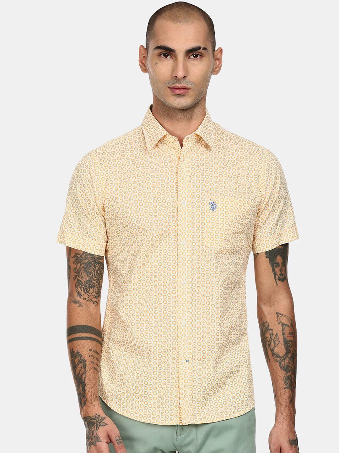 u s polo assn men yellow floral printed casual shirt