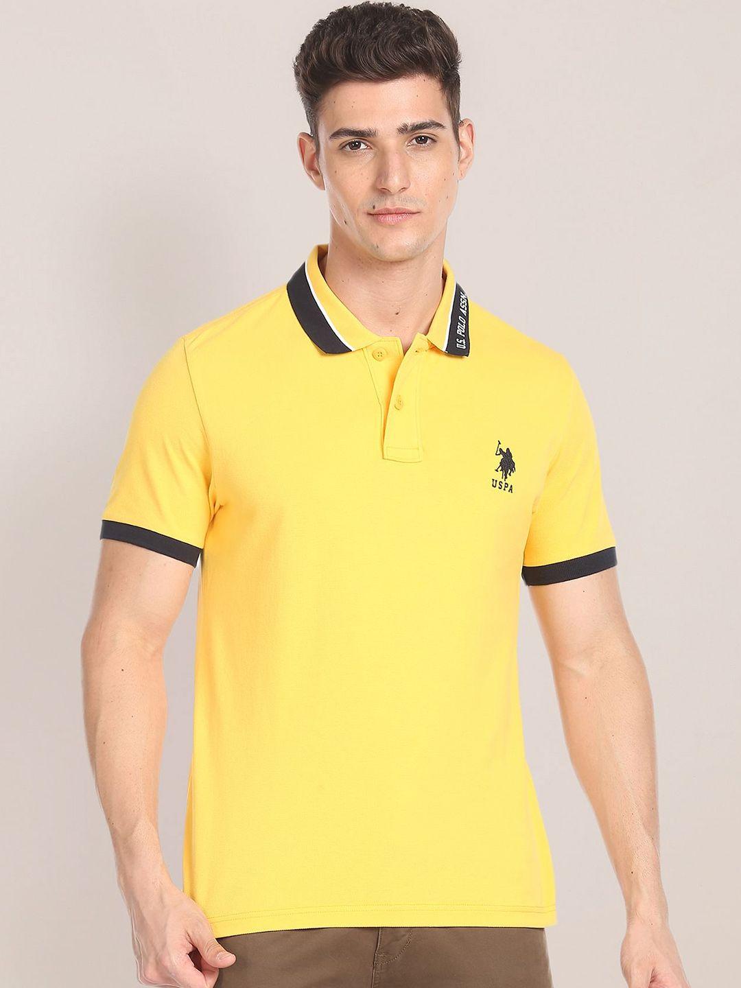 u s polo assn men yellow polo collar applique slim fit t-shirt