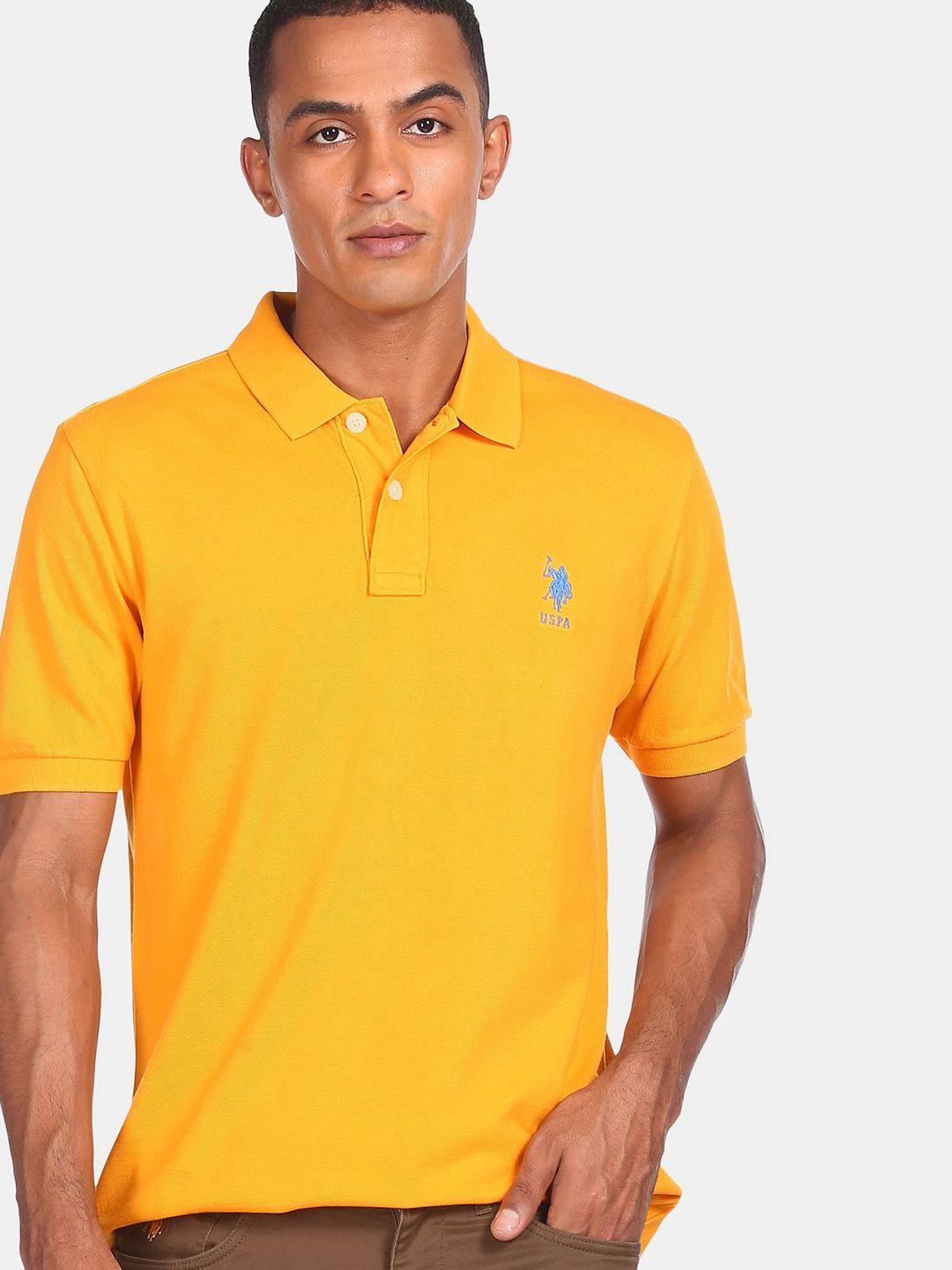 u s polo assn men yellow polo collar t-shirt