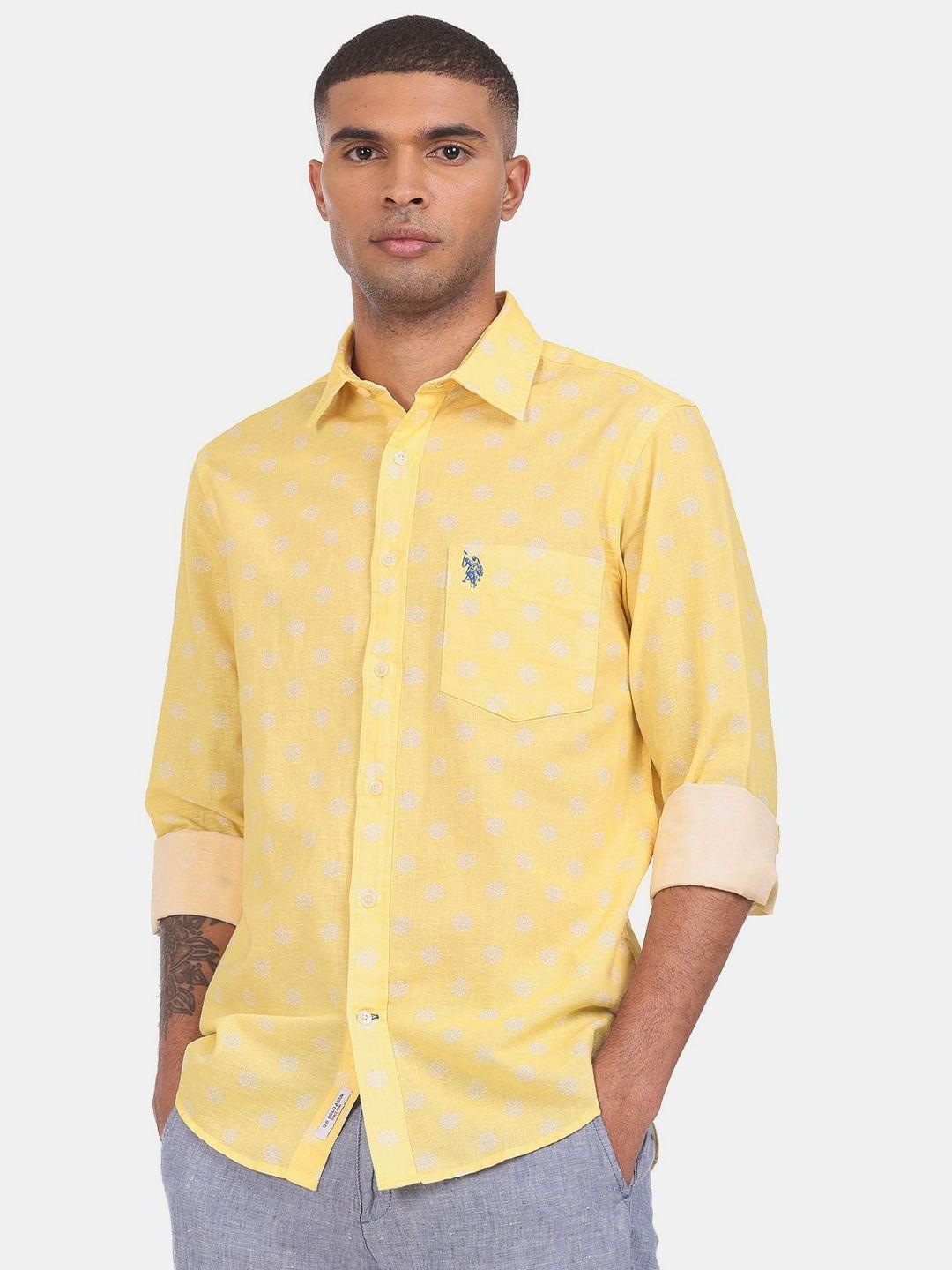 u s polo assn men yellow printed casual shirt