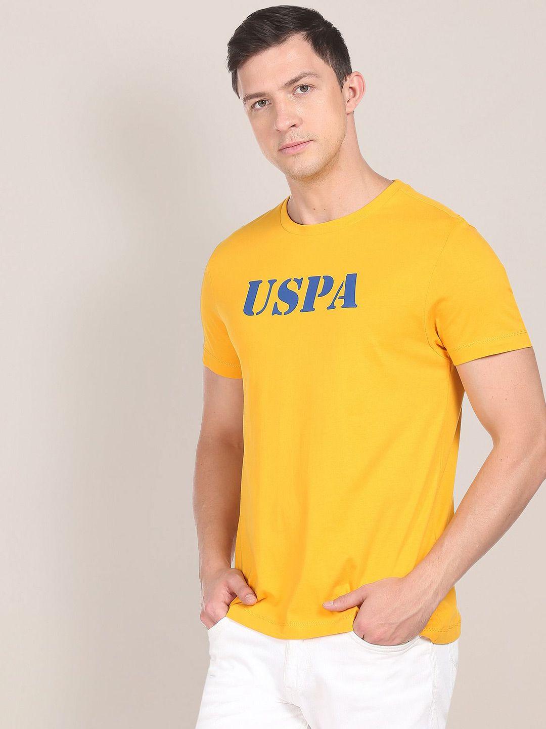 u s polo assn men yellow pure cotton contrast logo t-shirt