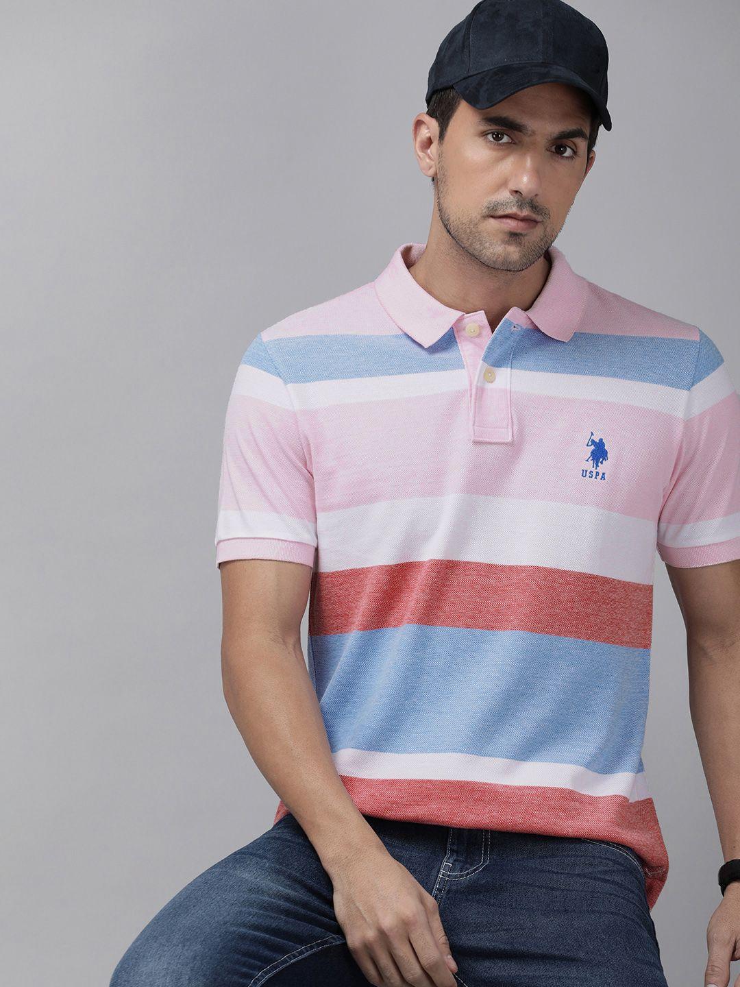 u s polo assn striped polo collar pure cotton slim fit t-shirt