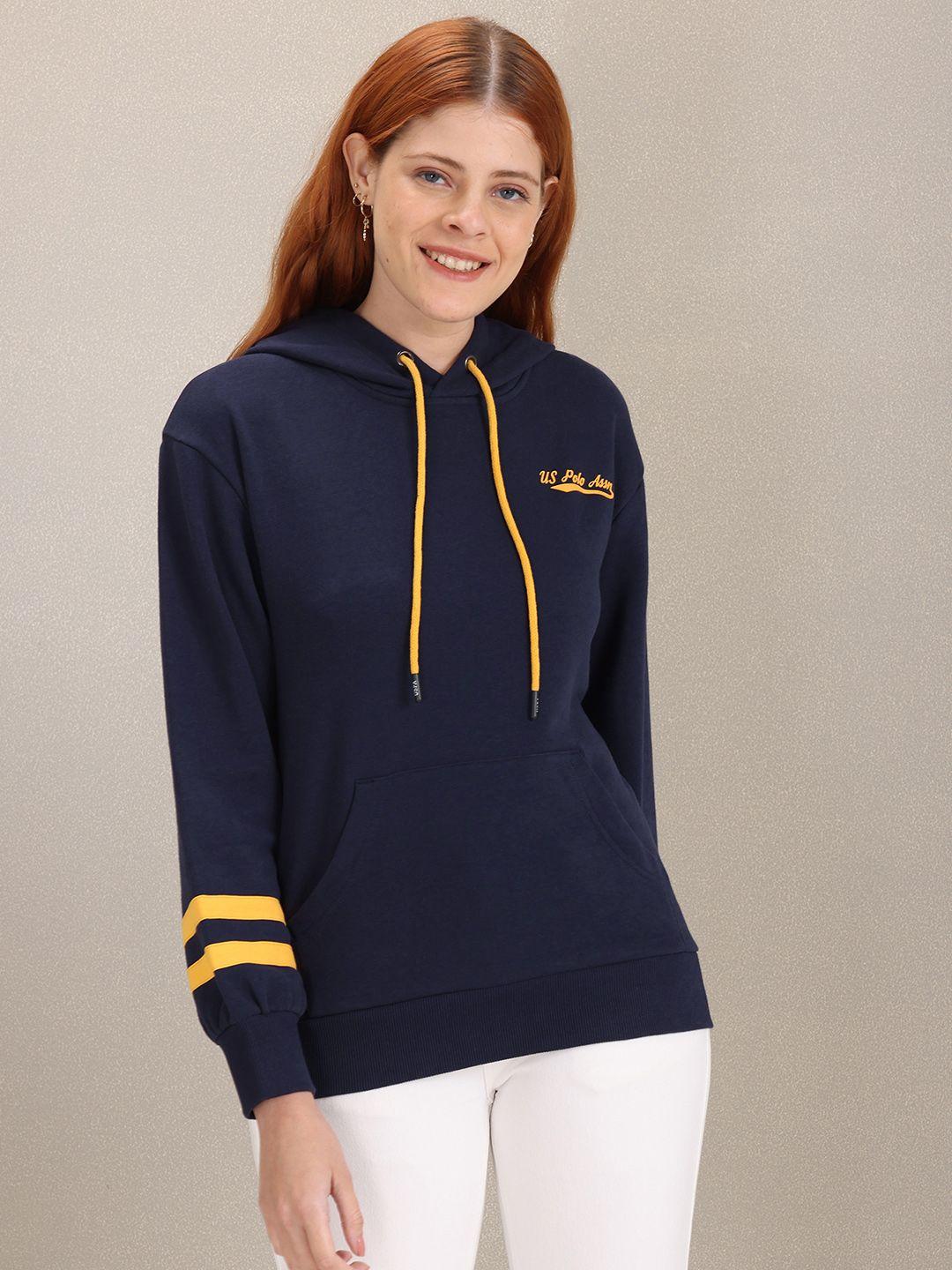 u s polo assn women navy blue solid hooded sweatshirt