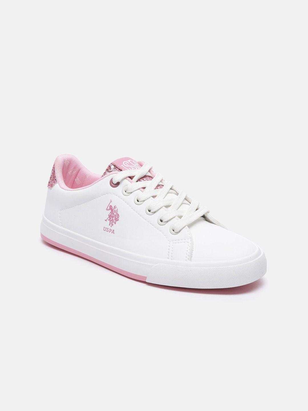 u s polo assn women off white & pink sneakers