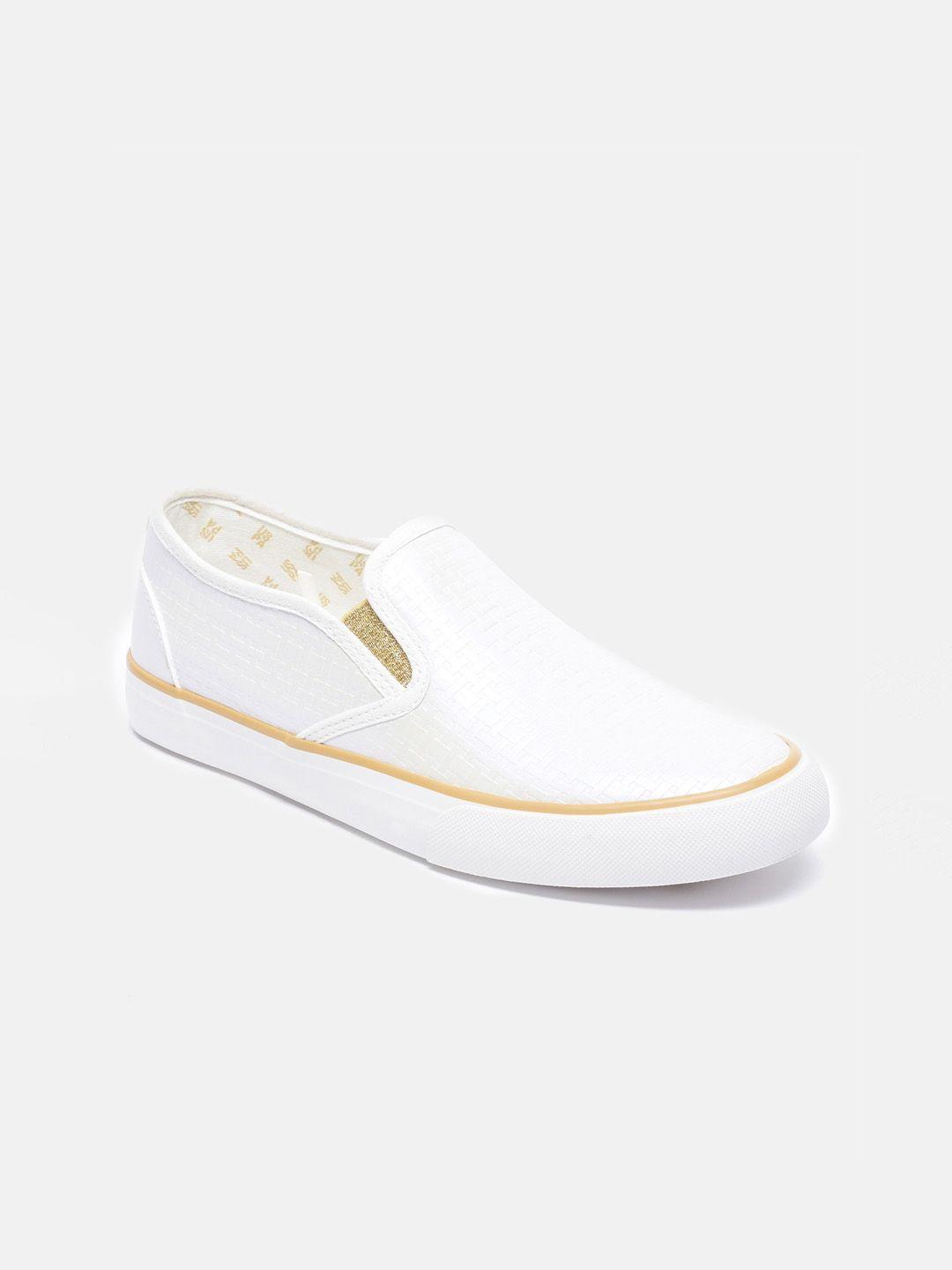 u s polo assn women off white textured pu slip-on sneakers