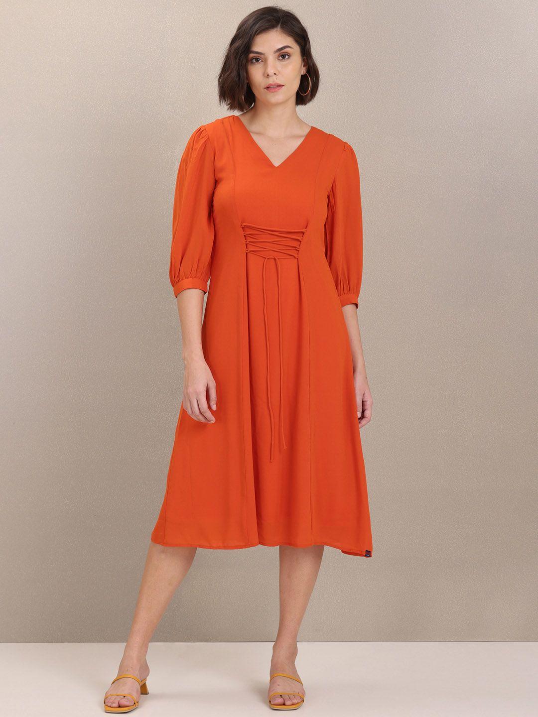 u s polo assn women orange tie-up detail a-line dress