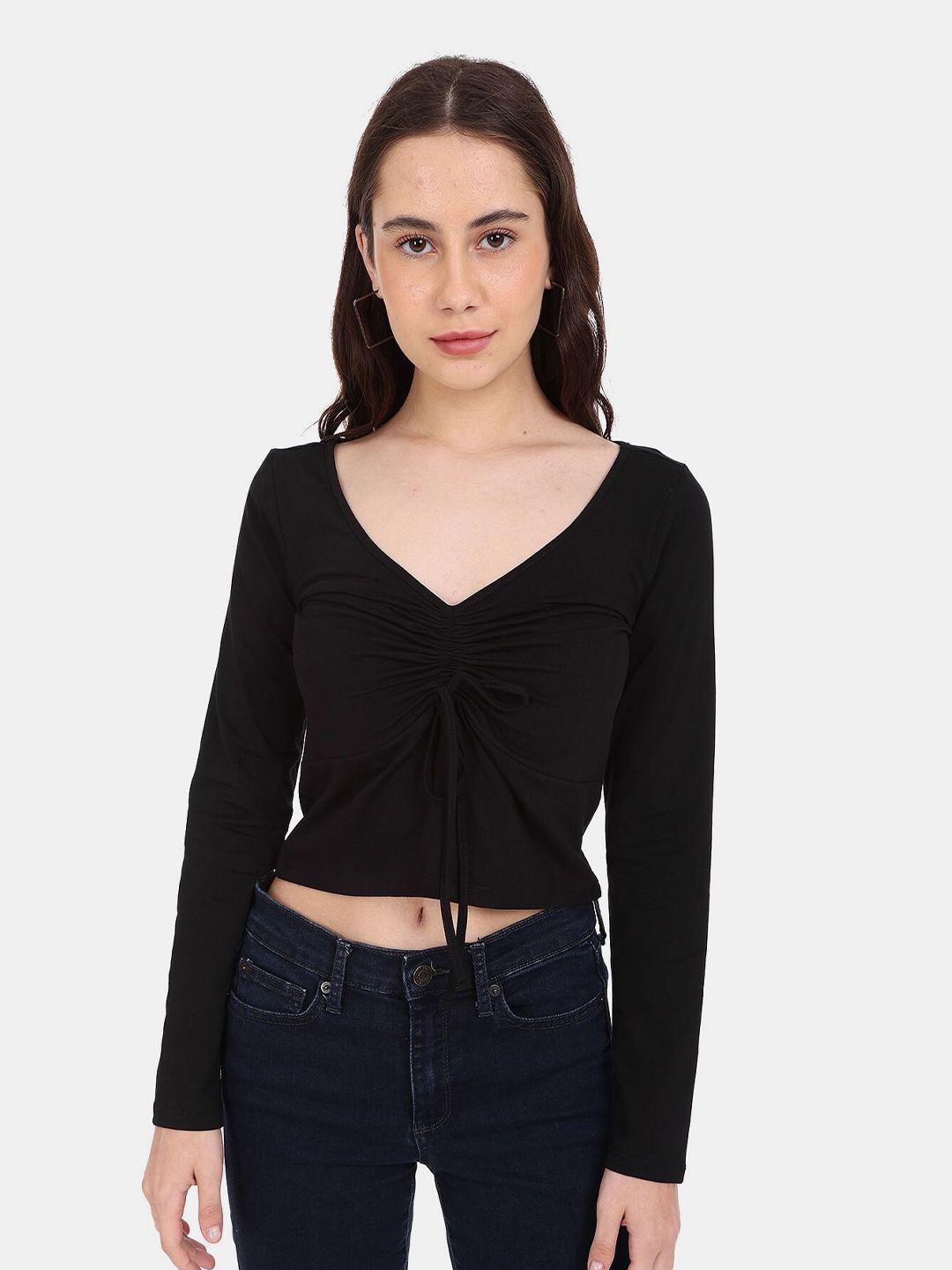 u s polo assn women solid v-neck crop top