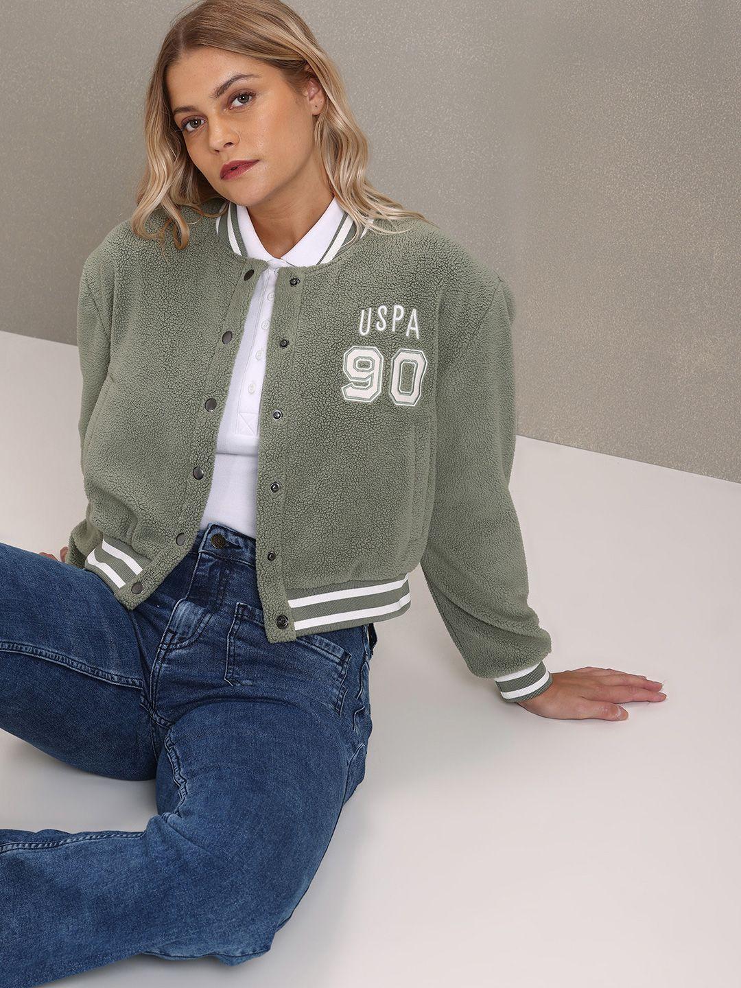 u s polo assn women typography crop varsity  jacket