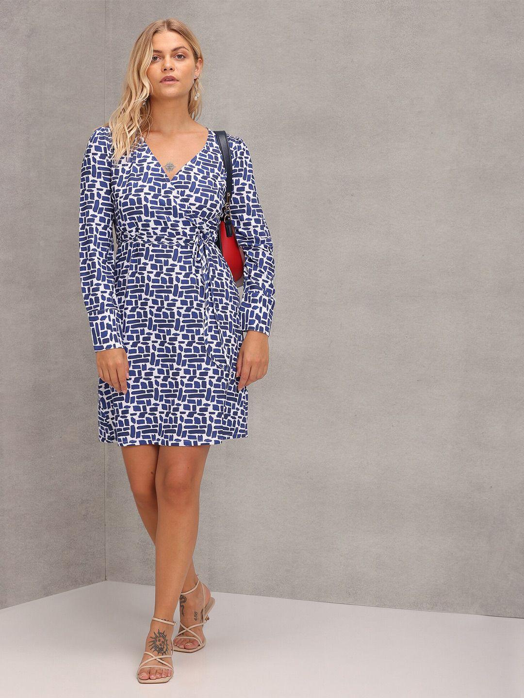 u s polo assn women white & blue wrap dress