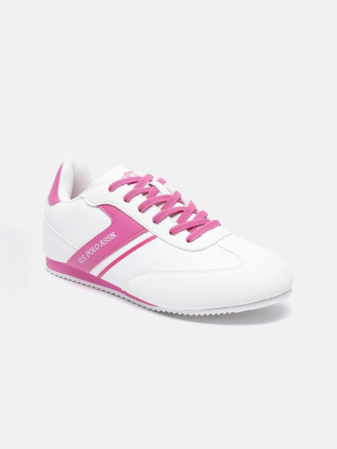 u s polo assn women white colourblocked pu sneakers