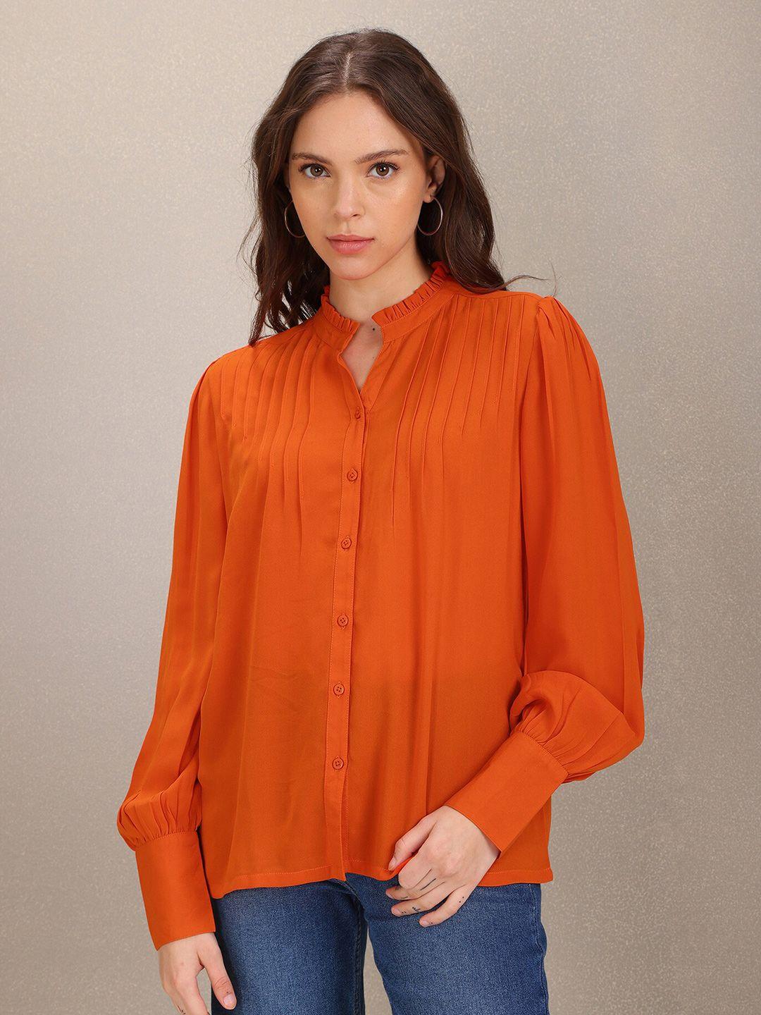 u s polo assn women women orange mandarin collar shirt style top