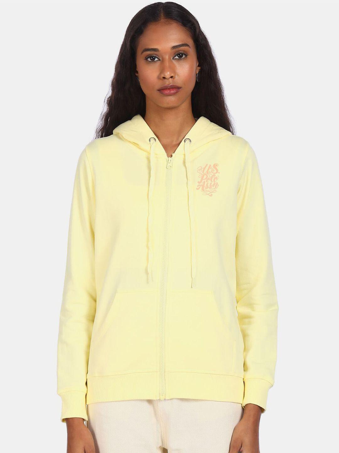 u s polo assn women yellow front open sweatshirt