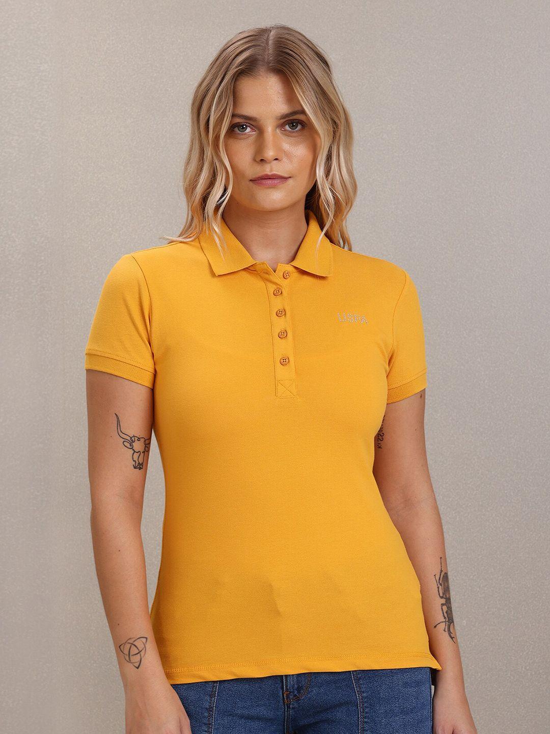 u s polo assn women yellow polo collar slim fit t-shirt