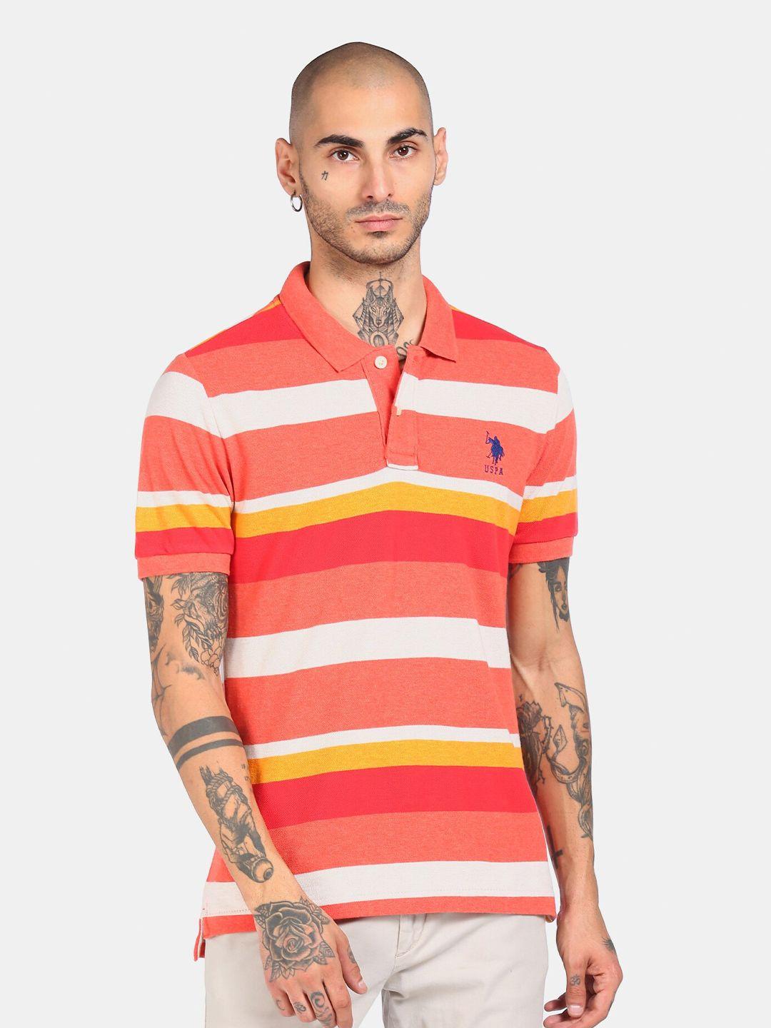 u s polo assn. men red striped polo collar pure cotton t-shirt