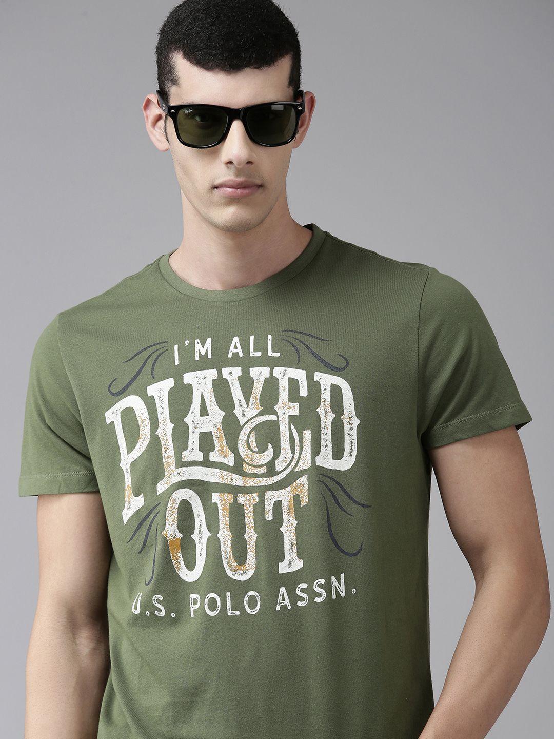 u. s. polo assn. denim co. men olive green graphic print pure cotton t-shirt