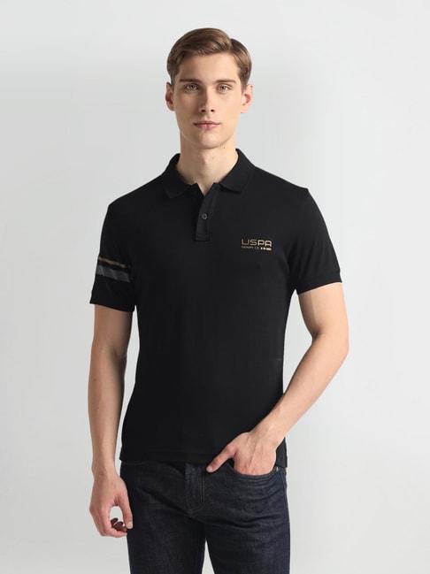 u.s. polo assn. black cotton slim fit polo t-shirt
