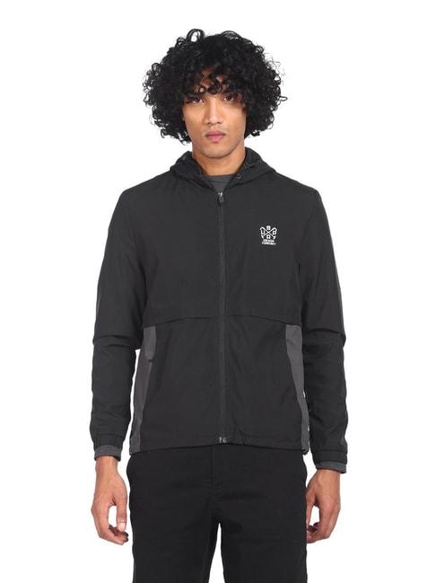 u.s. polo assn. black regular fit colour block hooded jacket