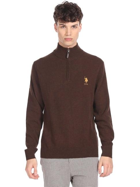 u.s. polo assn. brown regular fit sweater