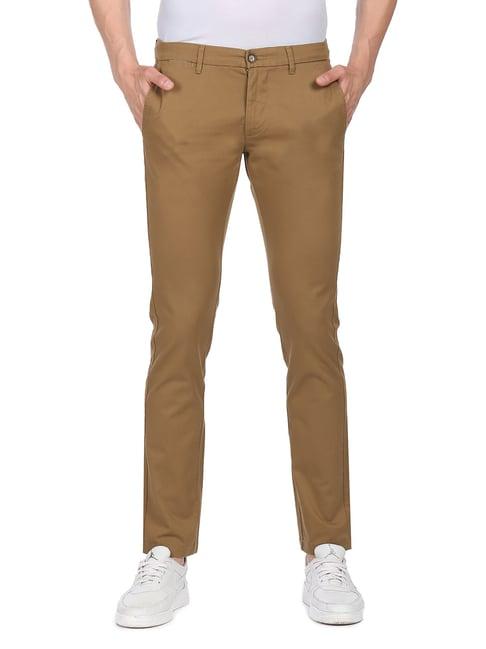 u.s. polo assn. brown slim fit flat front trousers
